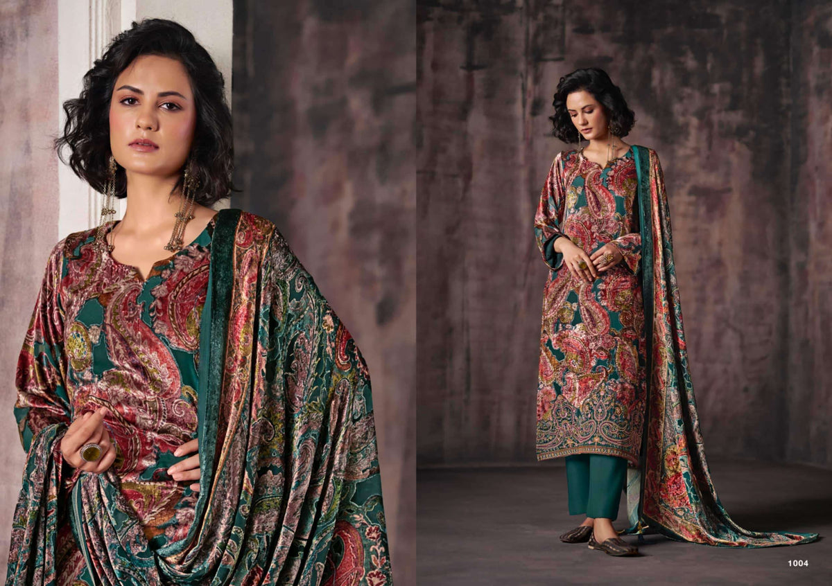 Rangati Prints Gulrez Palachi Velvet Handwork Dress Material
