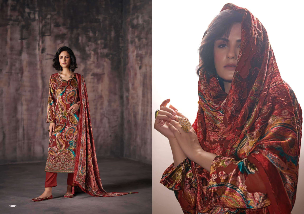 Rangati Prints Gulrez Palachi Velvet Handwork Dress Material