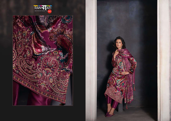 Rangati Prints Gulrez Palachi Velvet Handwork Dress Material