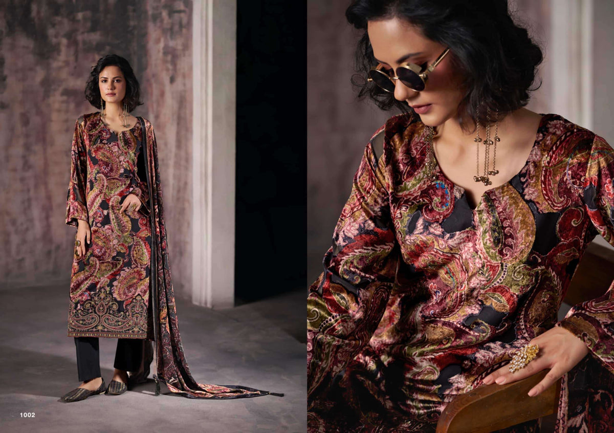 Rangati Prints Gulrez Palachi Velvet Handwork Dress Material