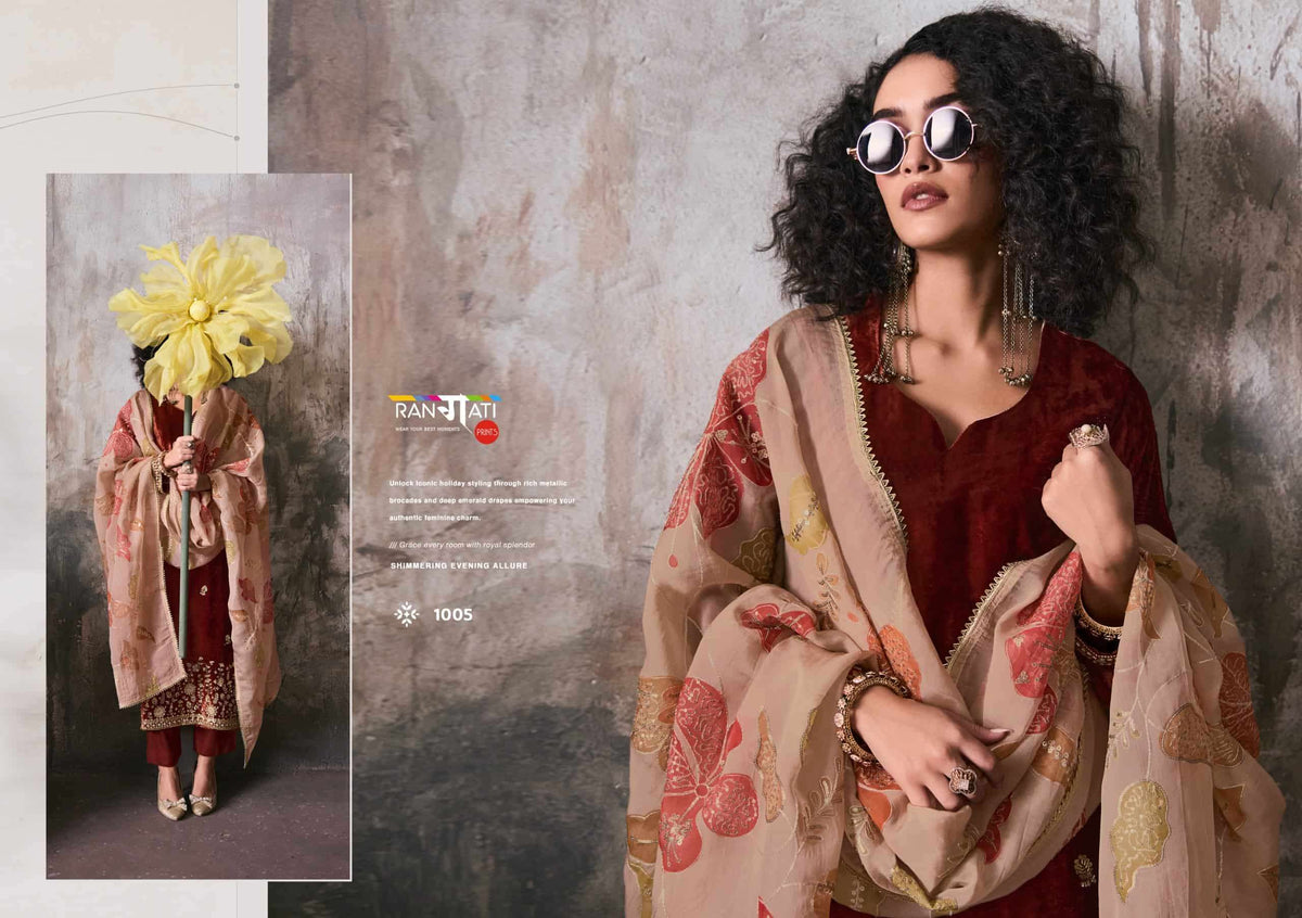 Rangati Prints Makhmal Pure Velvet Beadwork Dress Material
