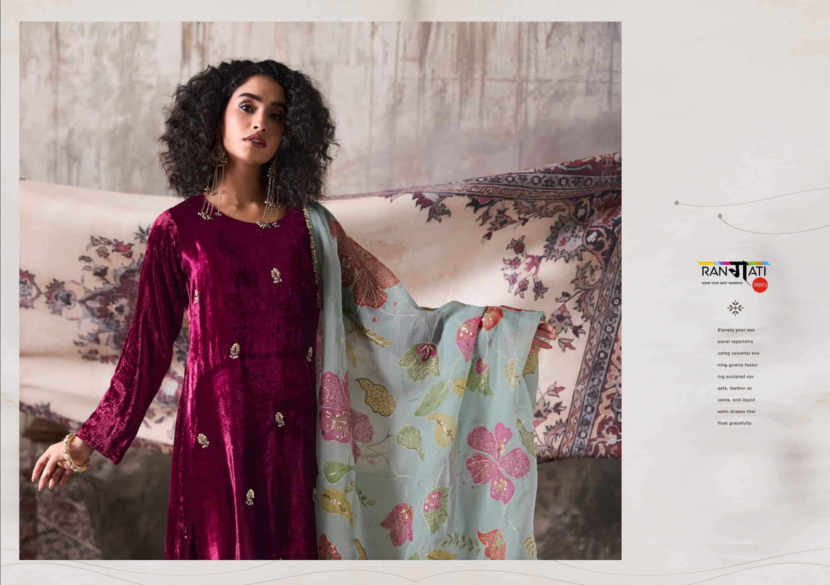 Rangati Prints Makhmal Pure Velvet Beadwork Dress Material