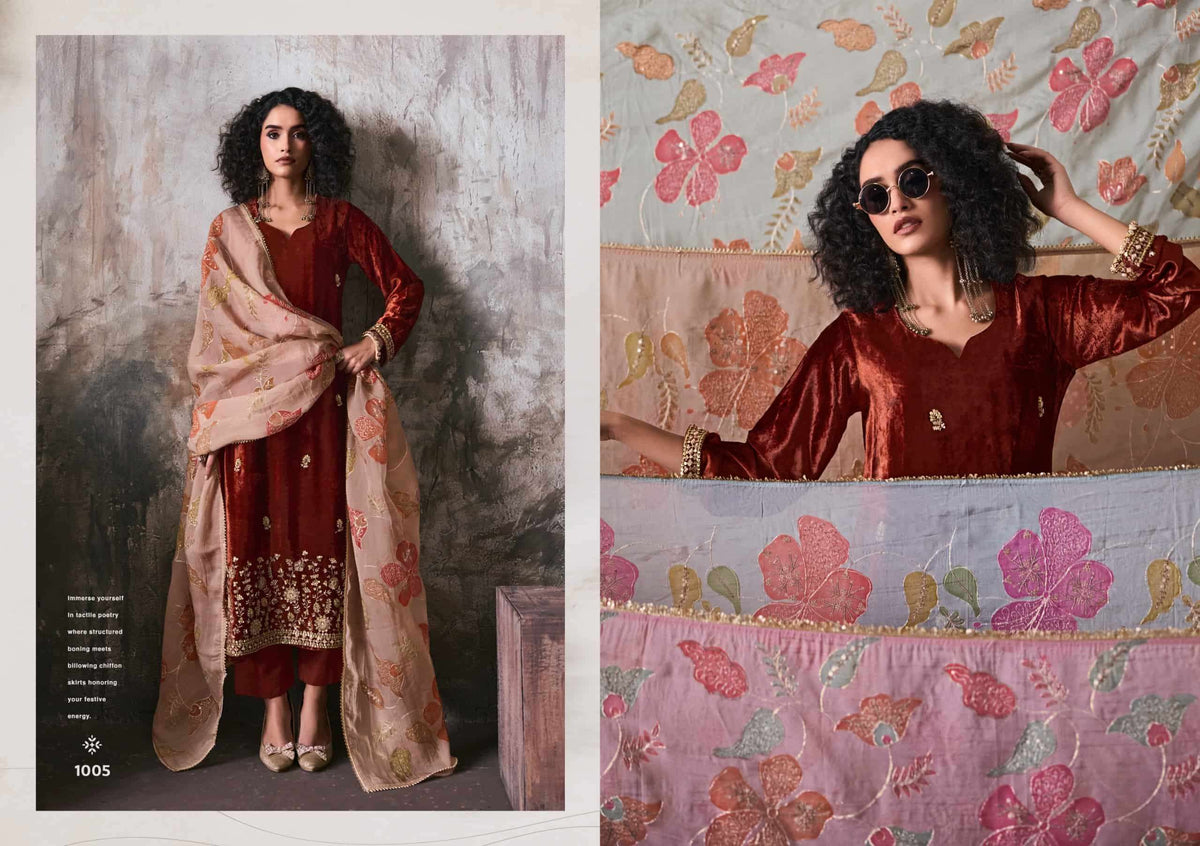 Rangati Prints Makhmal Pure Velvet Beadwork Dress Material