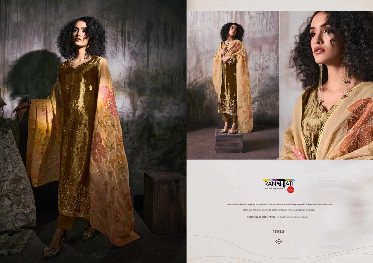 Rangati Prints Makhmal Pure Velvet Beadwork Dress Material