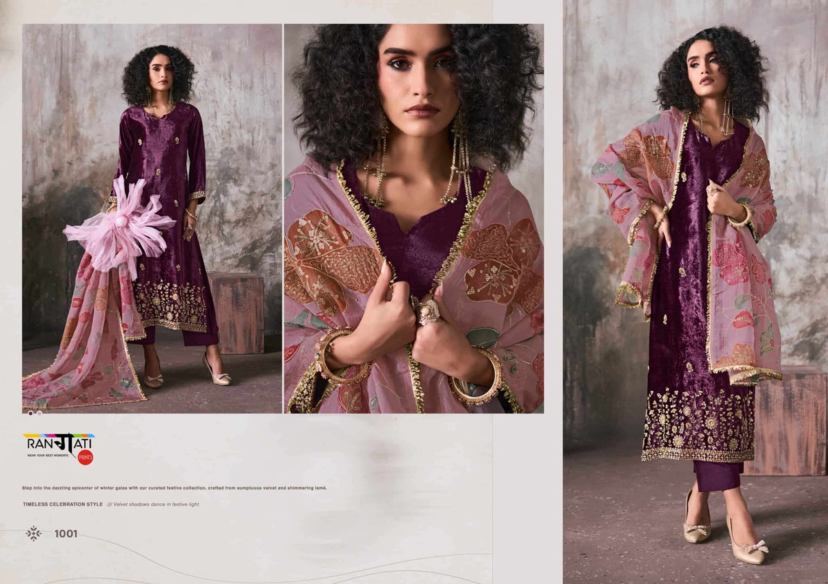 Rangati Prints Makhmal Pure Velvet Beadwork Dress Material