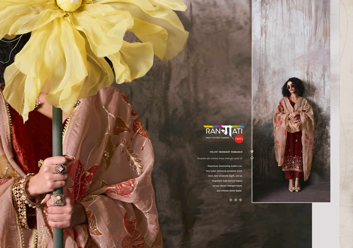 Rangati Prints Makhmal Pure Velvet Beadwork Dress Material