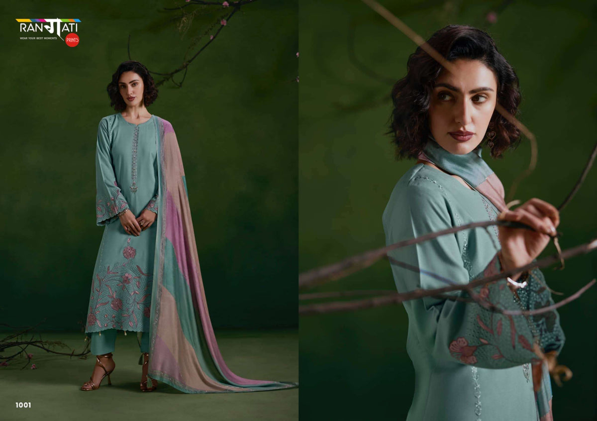 Rangati Prints Zara Vol 12 Pure Pashmina Embroidered Dress Material