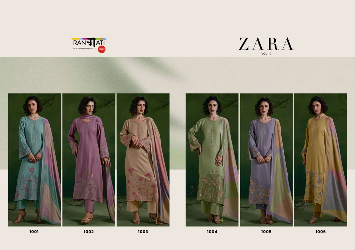 Rangati Prints Zara Vol 12 Pure Pashmina Embroidered Dress Material