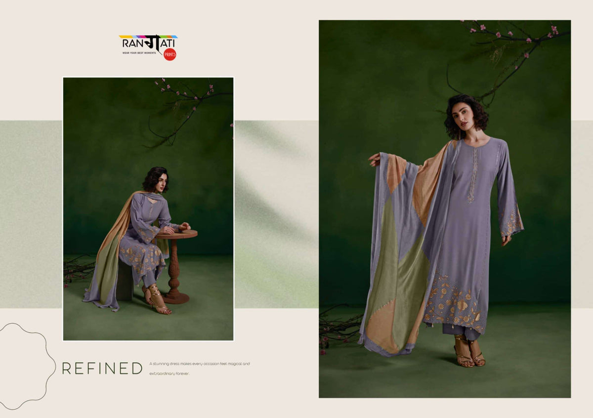 Rangati Prints Zara Vol 12 Pure Pashmina Embroidered Dress Material