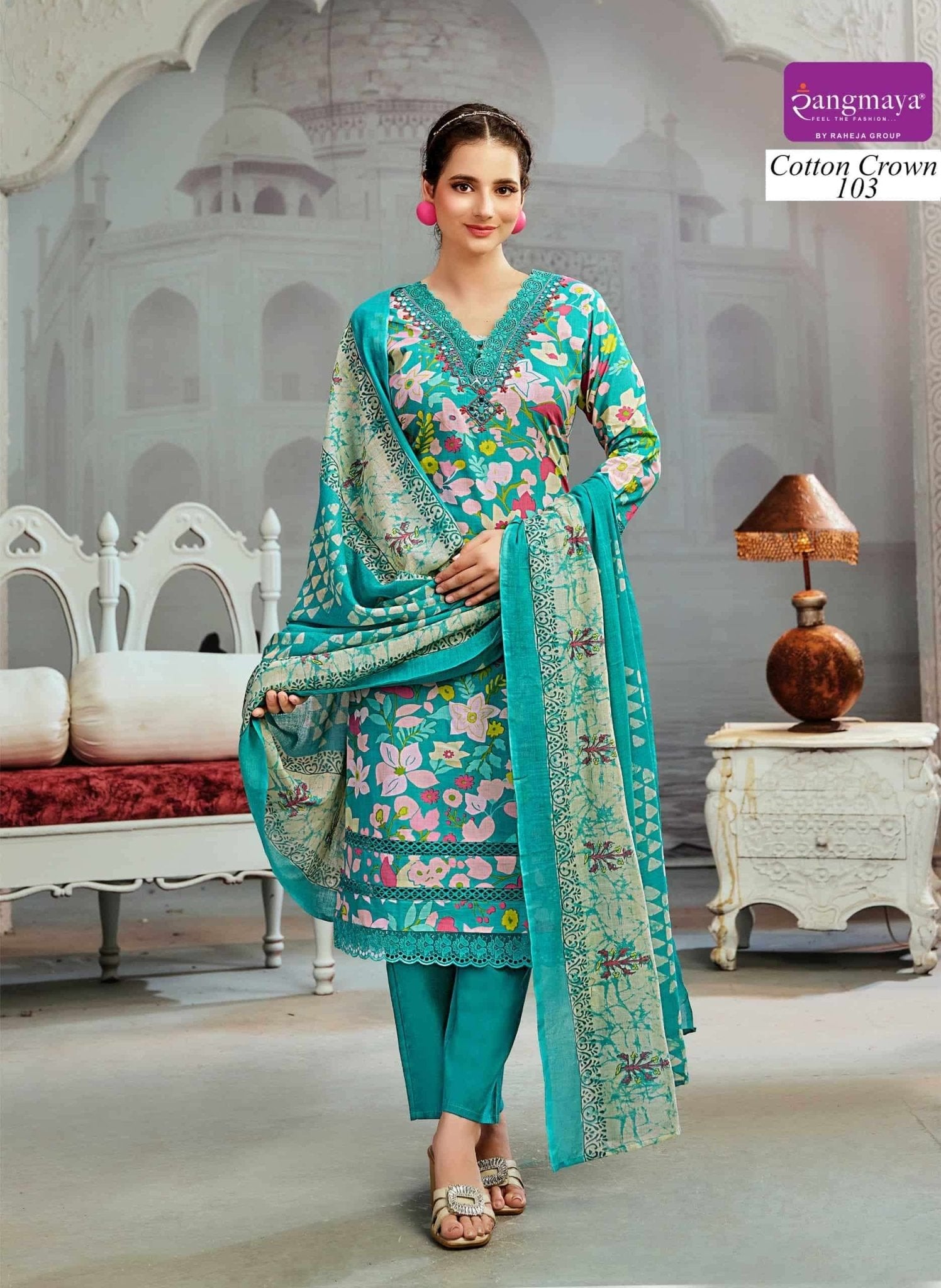 Rangmaya Cotton Crown Cotton Kurti Pant Dupatta Set - Amrah Wholesale
