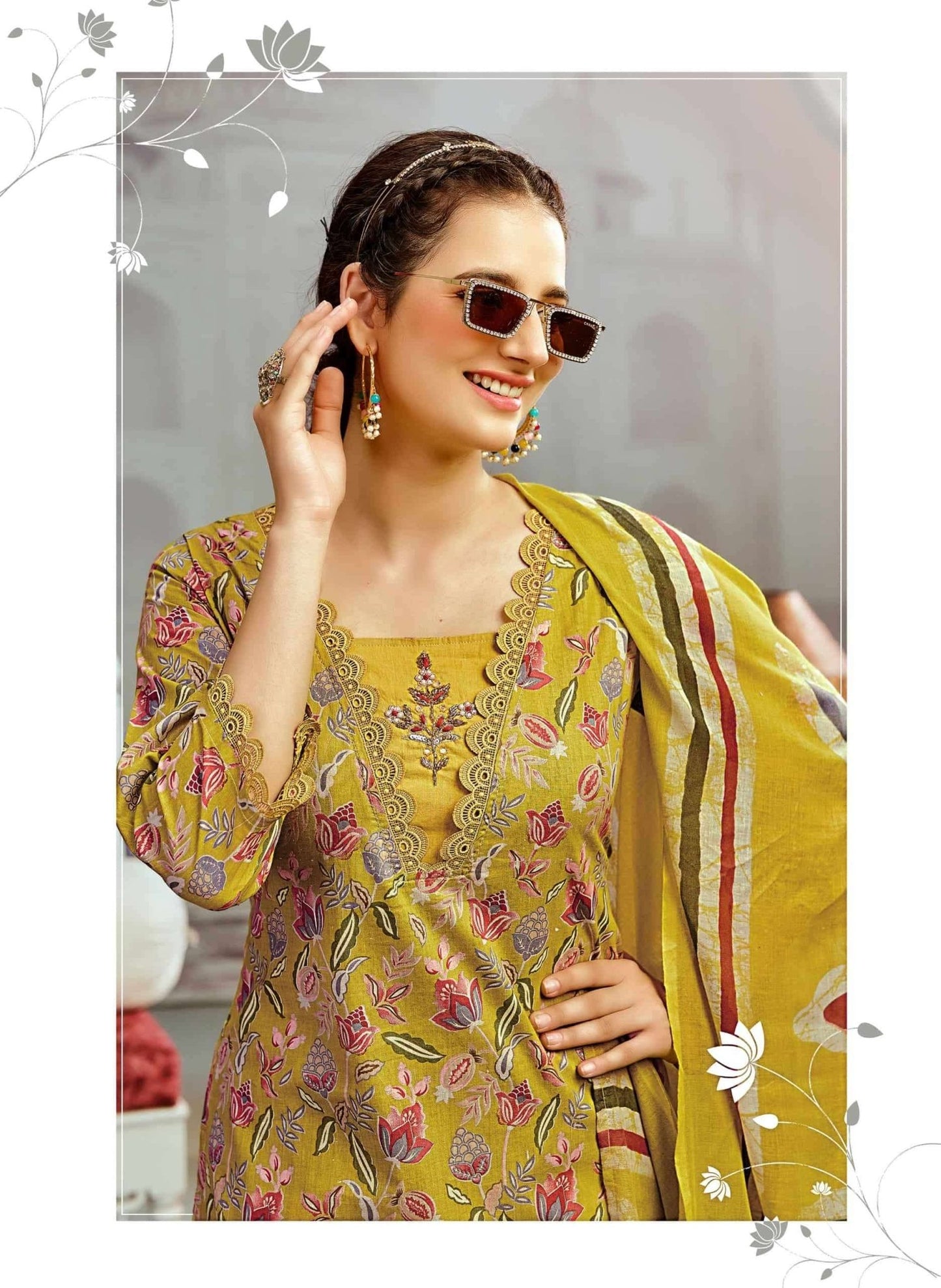 Rangmaya Cotton Crown Cotton Kurti Pant Dupatta Set - Amrah Wholesale