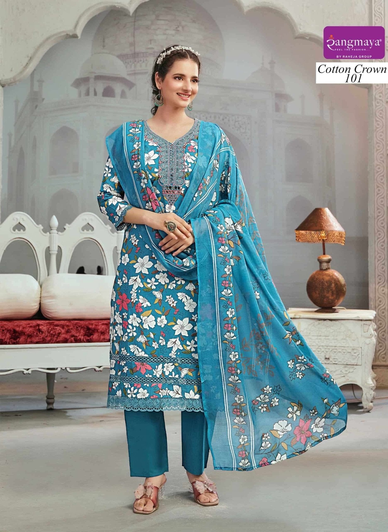 Rangmaya Cotton Crown Cotton Kurti Pant Dupatta Set - Amrah Wholesale