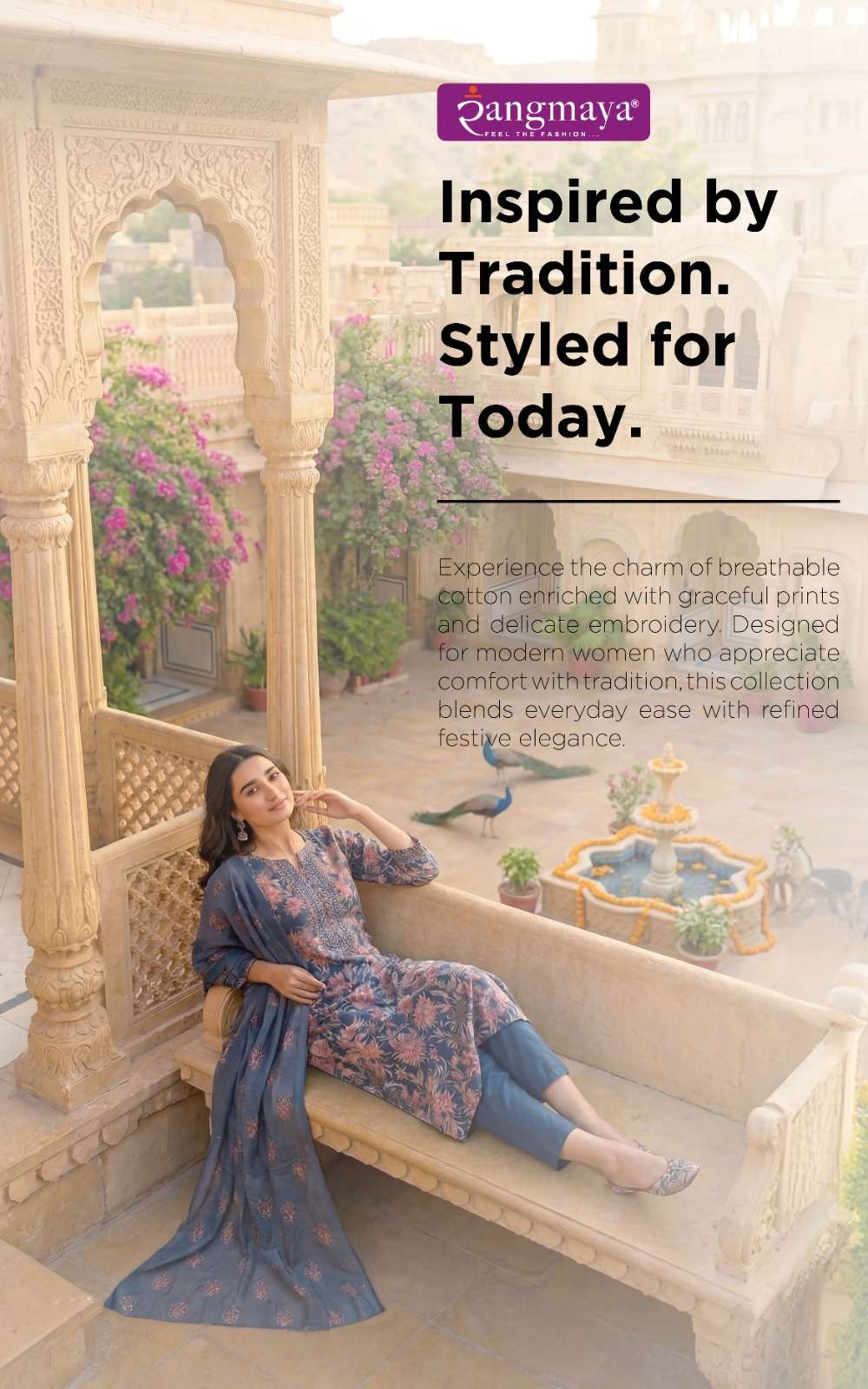 Rangmaya Cotton Invite Cotton Kurti Pant Dupatta Set - Amrah Wholesale