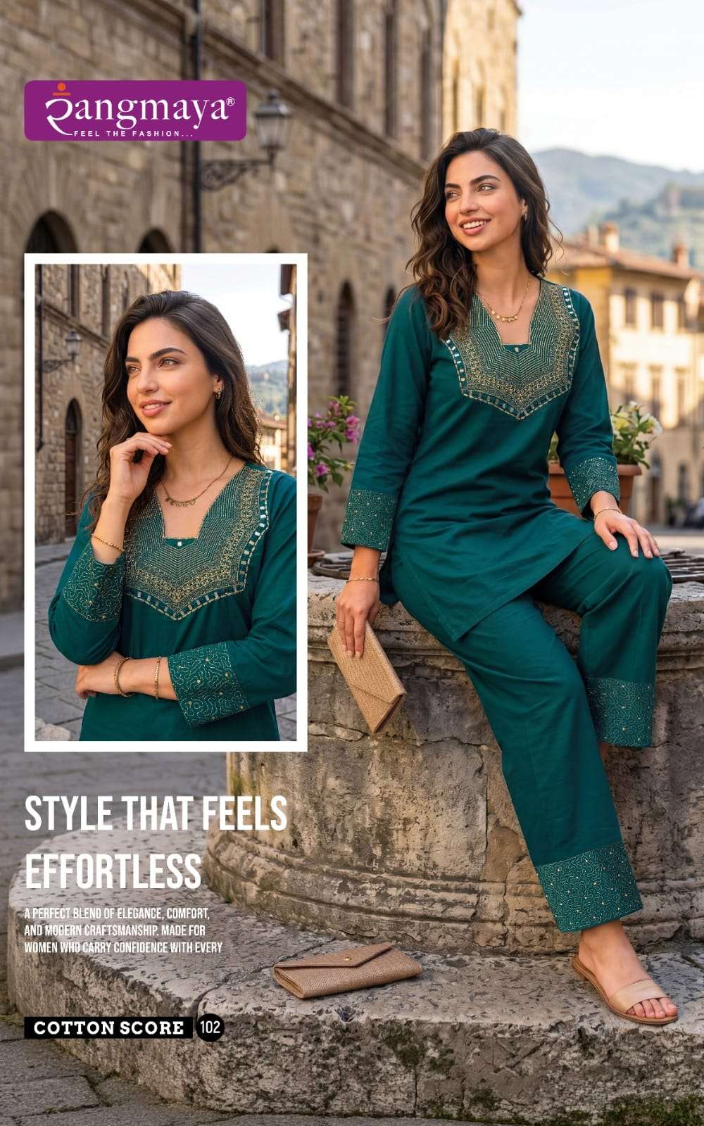 Rangmaya Cotton Score Cotton Dhabu Co Ord Set