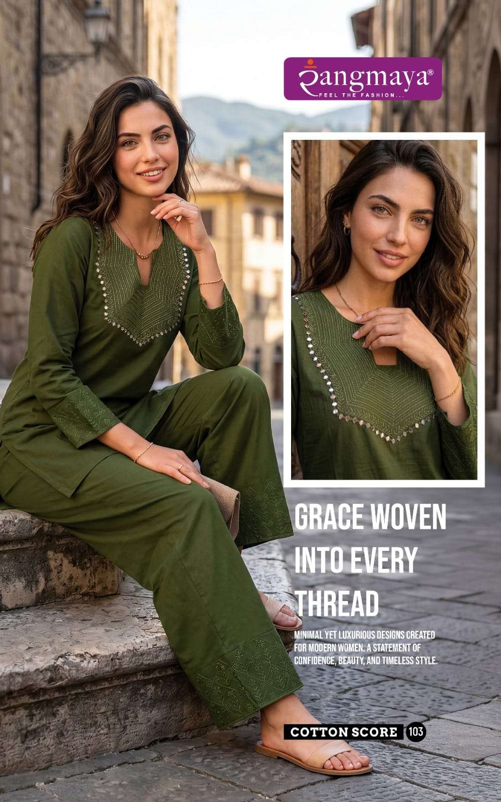 Rangmaya Cotton Score Cotton Dhabu Co Ord Set