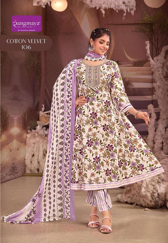 Rangmaya Cotton Velvet Cotton Ready-made Kurti Pant Dupatta Set
