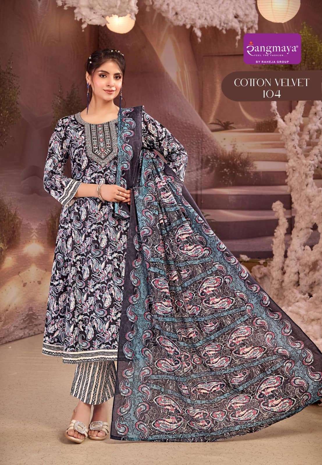 Rangmaya Cotton Velvet Cotton Ready-made Kurti Pant Dupatta Set
