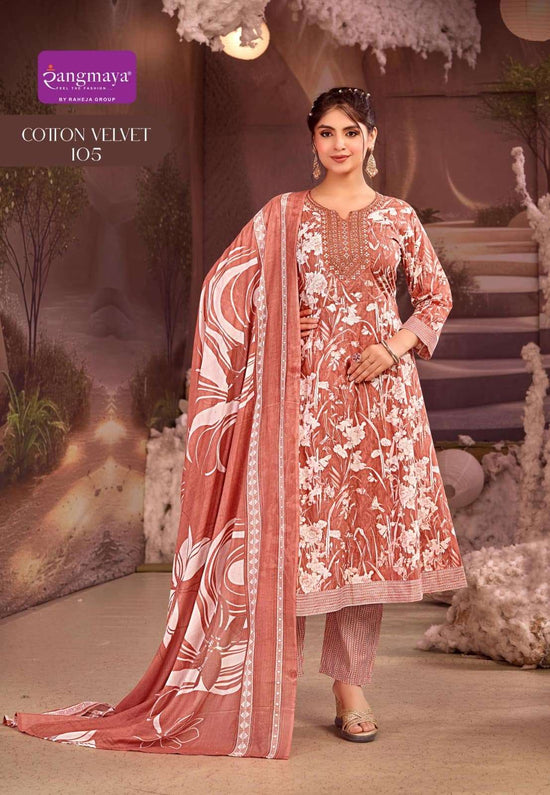 Rangmaya Cotton Velvet Cotton Ready-made Kurti Pant Dupatta Set