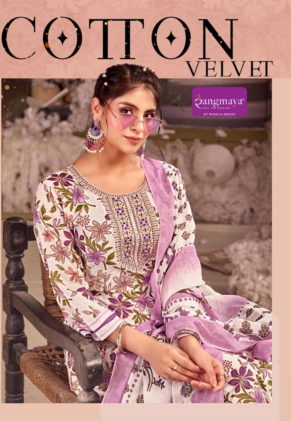 Rangmaya Cotton Velvet Cotton Ready-made Kurti Pant Dupatta Set