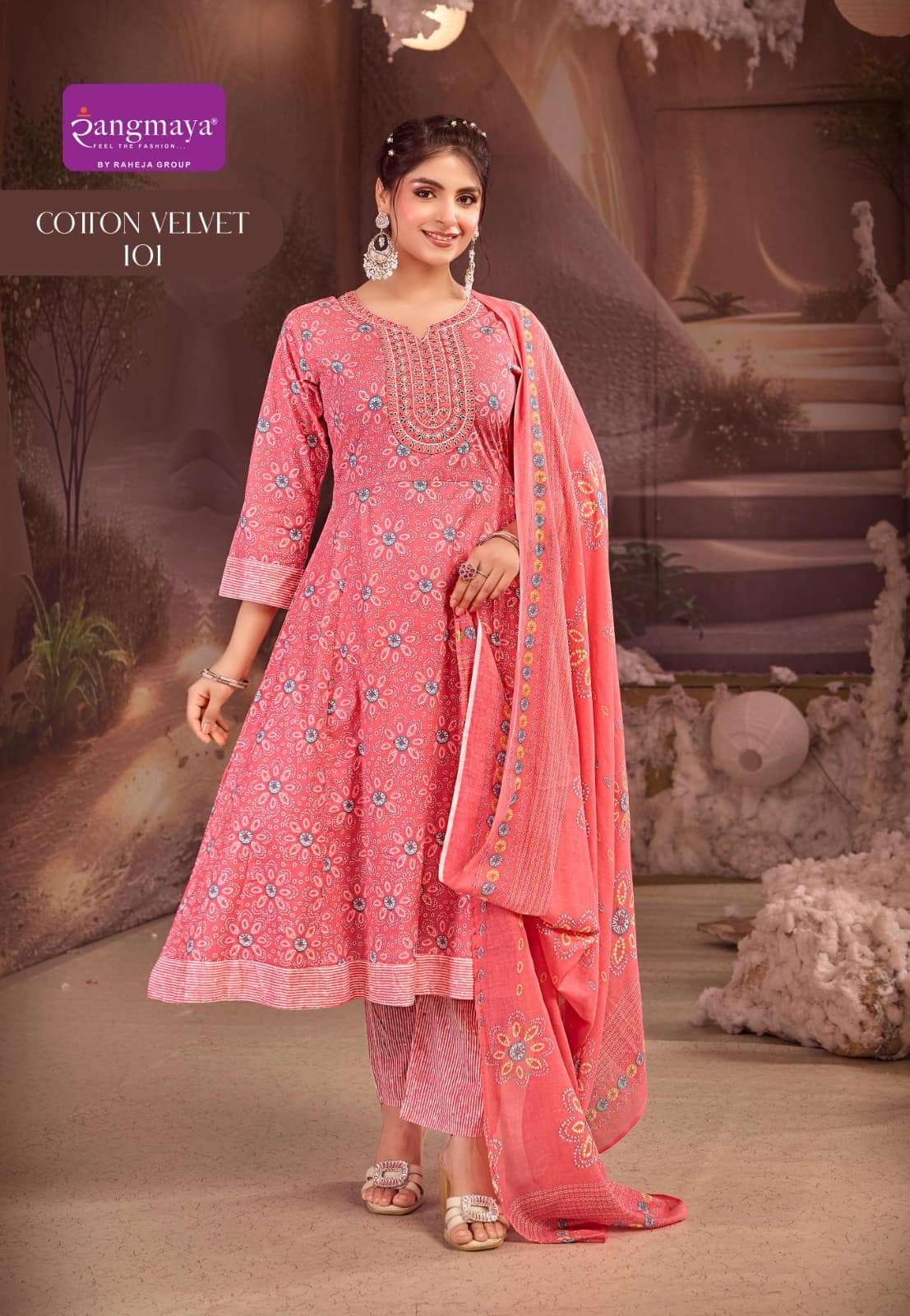 Rangmaya Cotton Velvet Cotton Ready-made Kurti Pant Dupatta Set