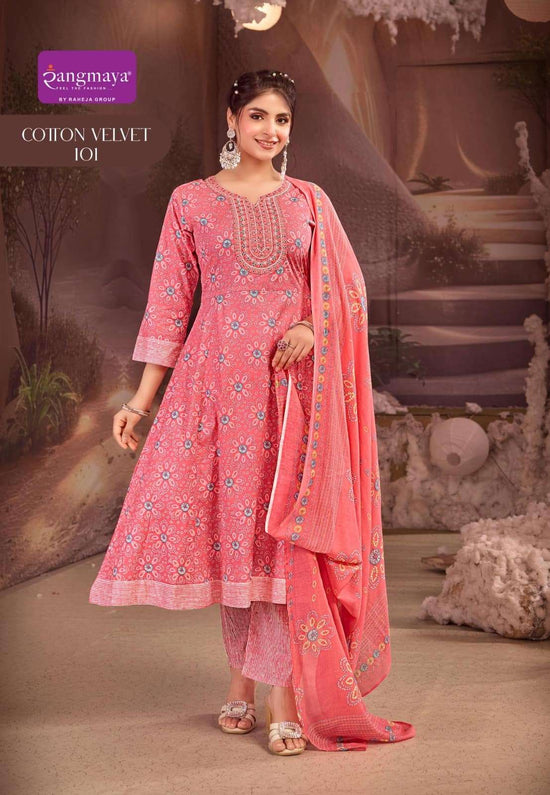 Rangmaya Cotton Velvet Cotton Ready-made Kurti Pant Dupatta Set