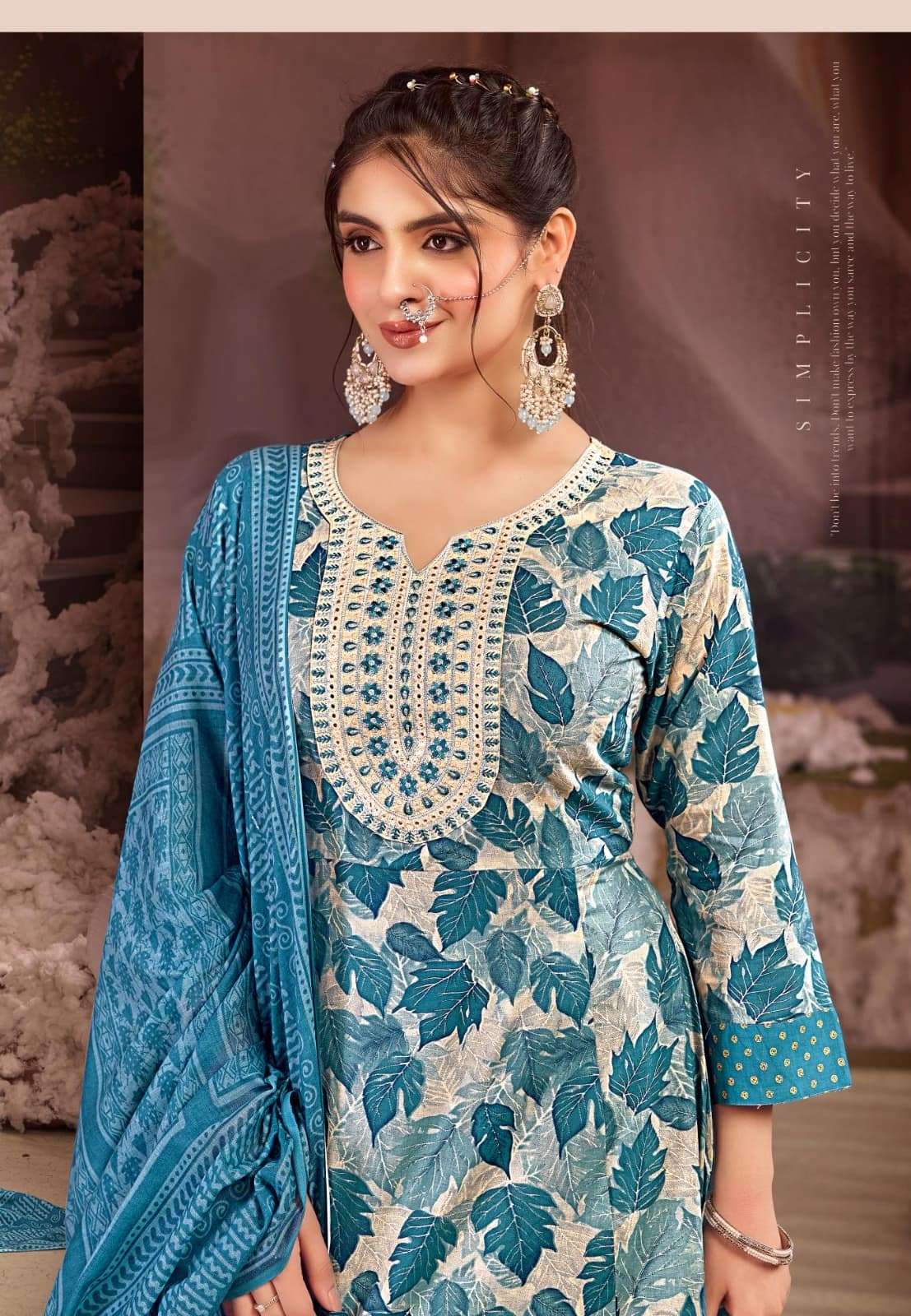 Rangmaya Cotton Velvet Cotton Ready-made Kurti Pant Dupatta Set