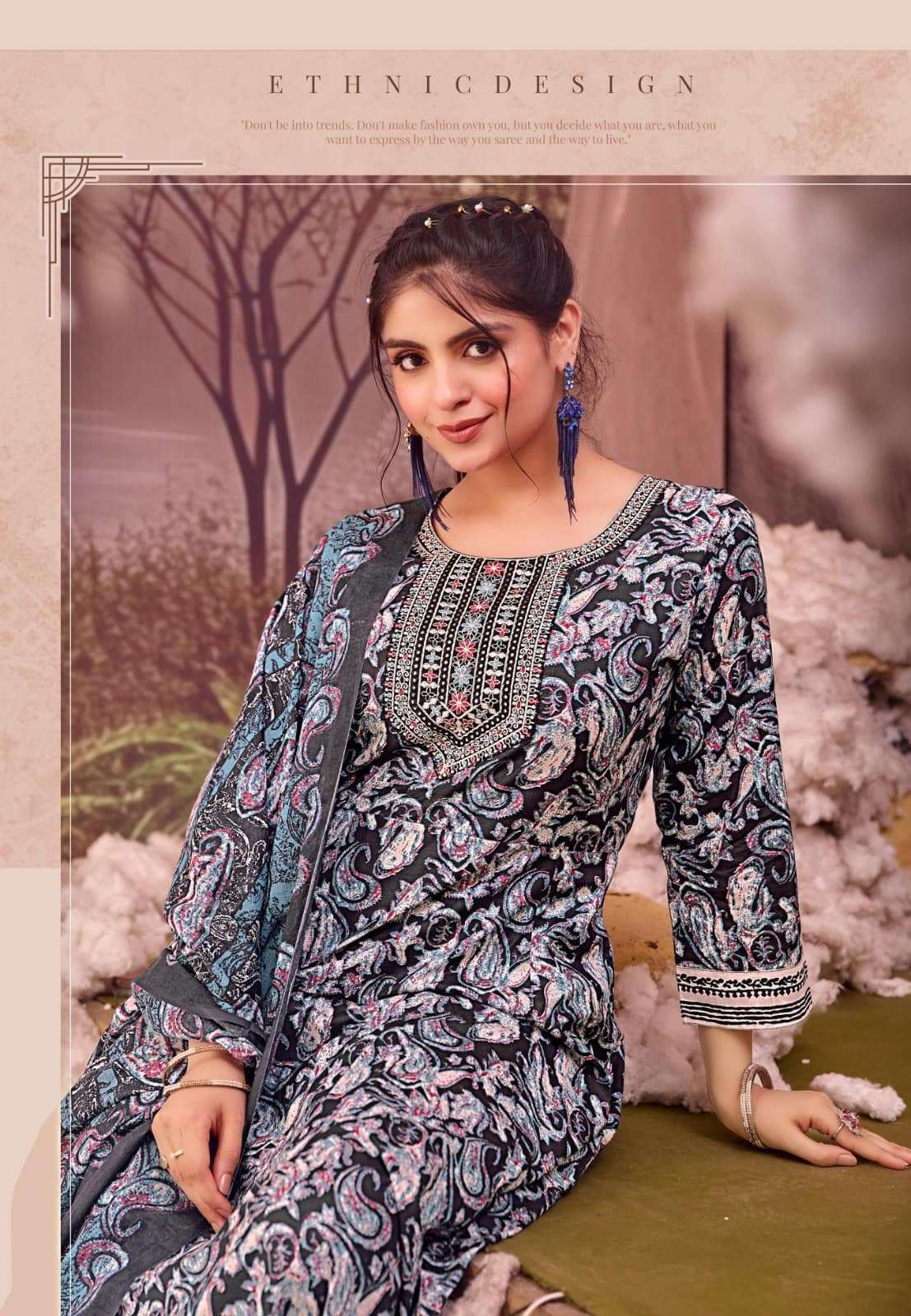 Rangmaya Cotton Velvet Cotton Ready-made Kurti Pant Dupatta Set