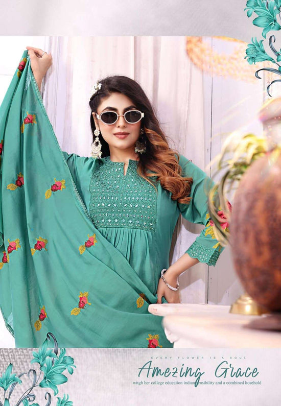 Rangmaya Hania Mal Chanderi Kurti Pant Dupatta Set - Amrah Wholesale