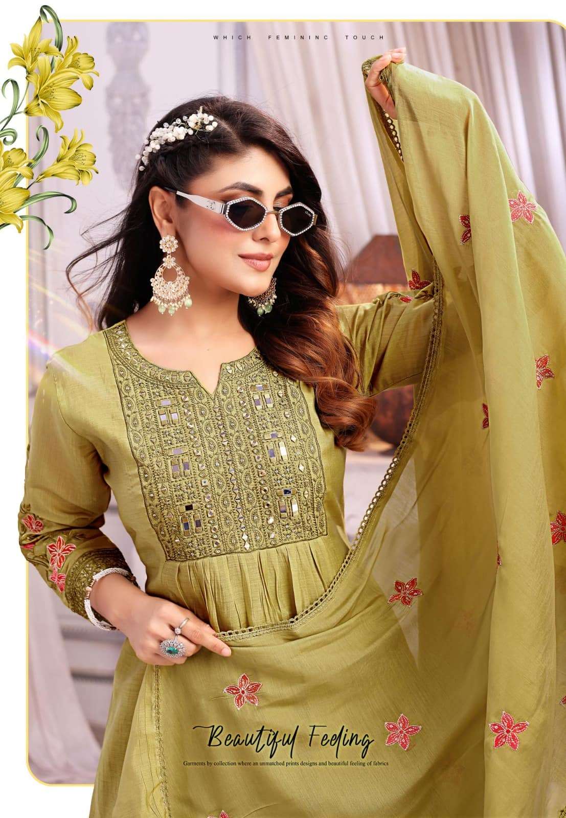 Rangmaya Hania Mal Chanderi Kurti Pant Dupatta Set - Amrah Wholesale