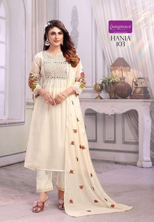 Rangmaya Hania Mal Chanderi Kurti Pant Dupatta Set