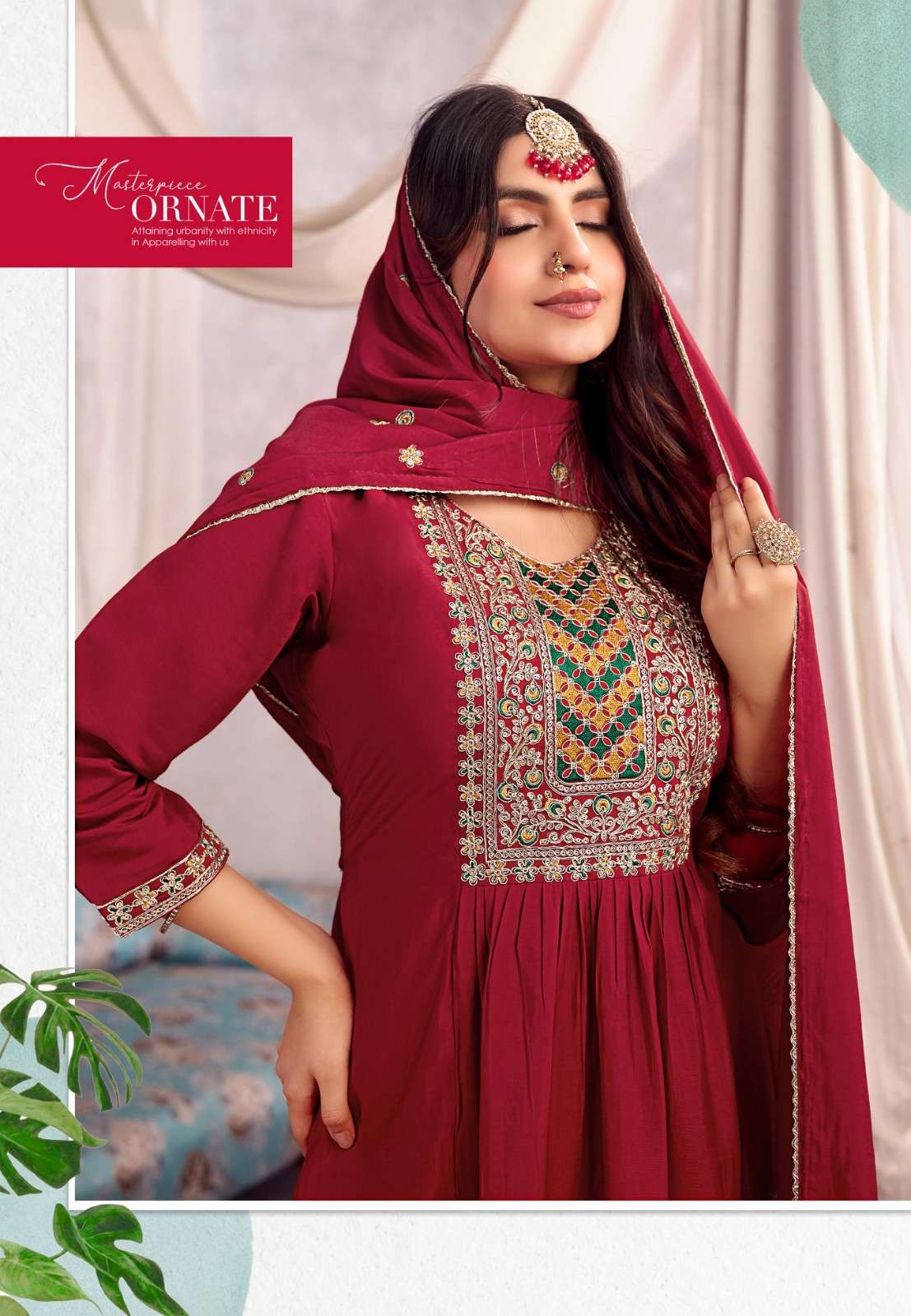 Rangmaya Pihu Roman Silk Embroidered Kurti Pant Dupatta Set
