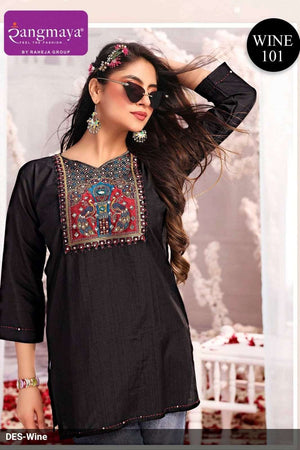 Rangmaya Wine Cotton Embroidered Stitched Tunics Set
