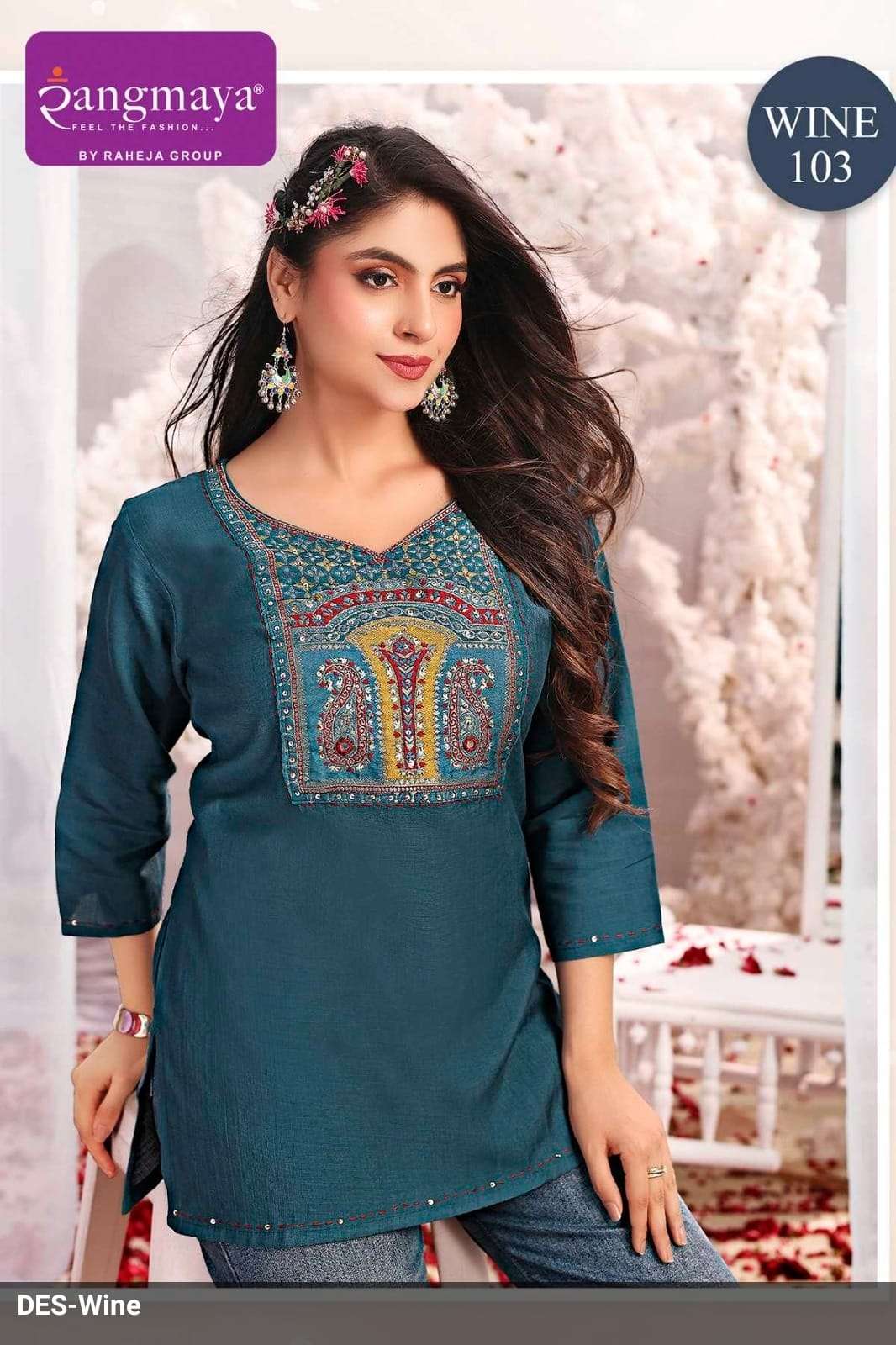 Rangmaya Wine Cotton Embroidered Stitched Tunics Set