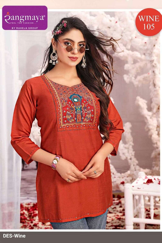 Rangmaya Wine Cotton Embroidered Stitched Tunics Set