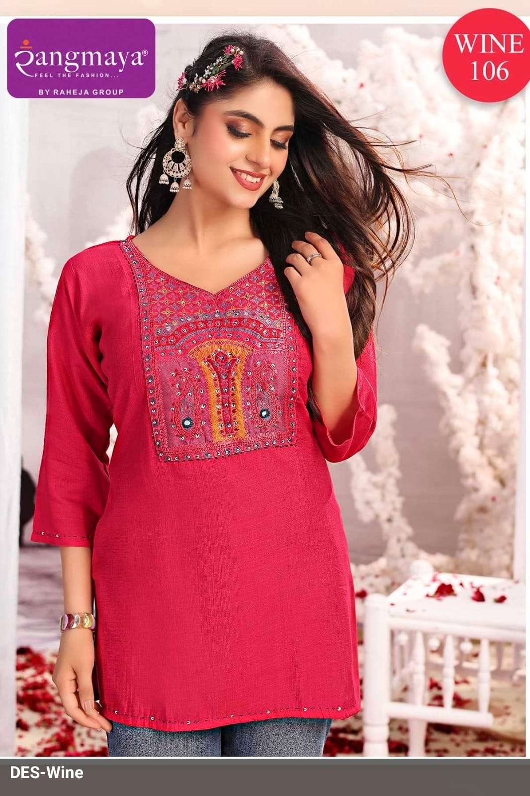 Rangmaya Wine Cotton Embroidered Stitched Tunics Set