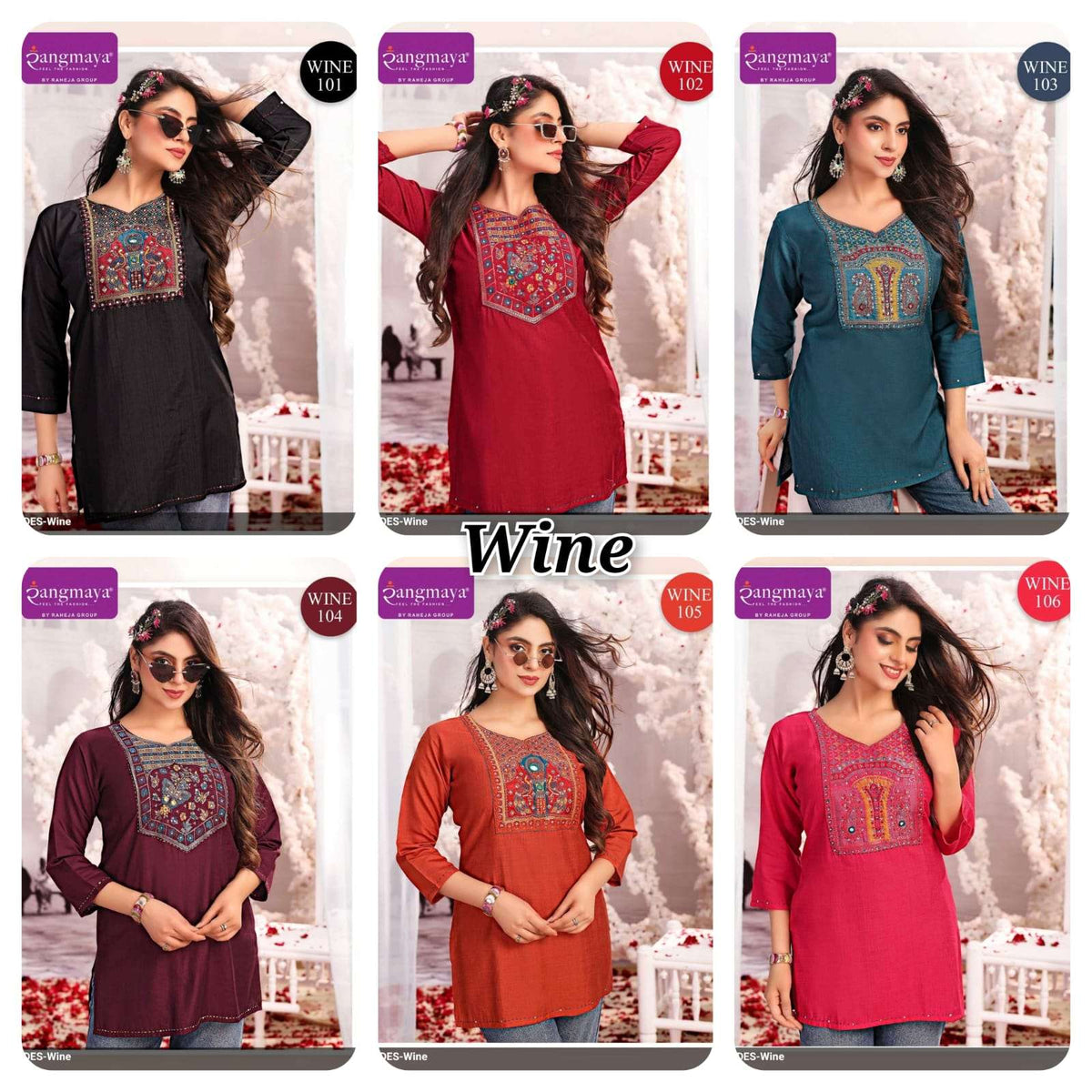 Rangmaya Wine Cotton Embroidered Stitched Tunics Set