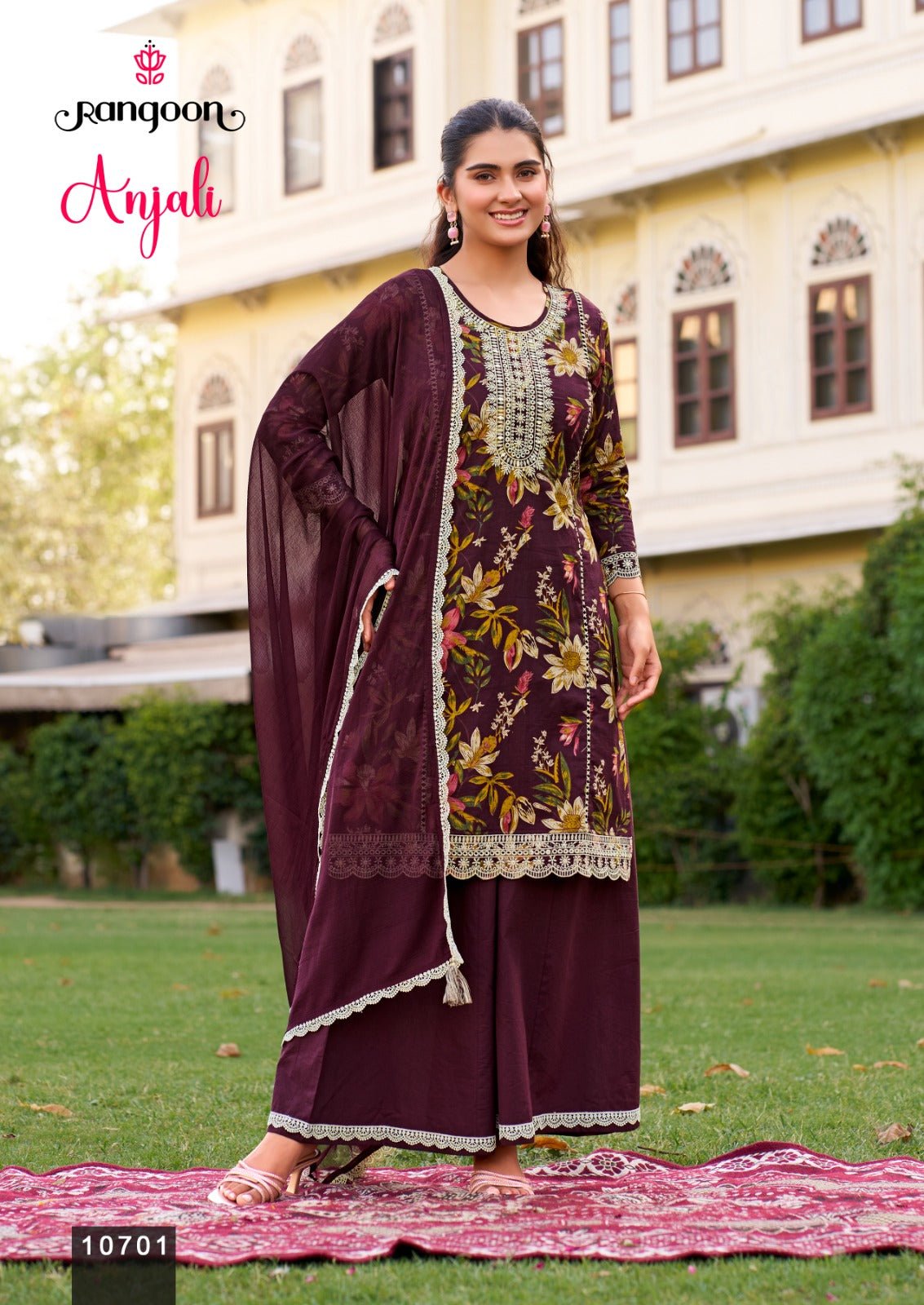 Rangoon Anjali Cambric Cotton Kurti Pant Dupatta Set - Amrah Wholesale