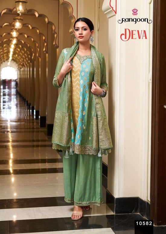 RANGOON DEVA Organza Jacquard Embroidered Suit Set - Amrah Wholesale
