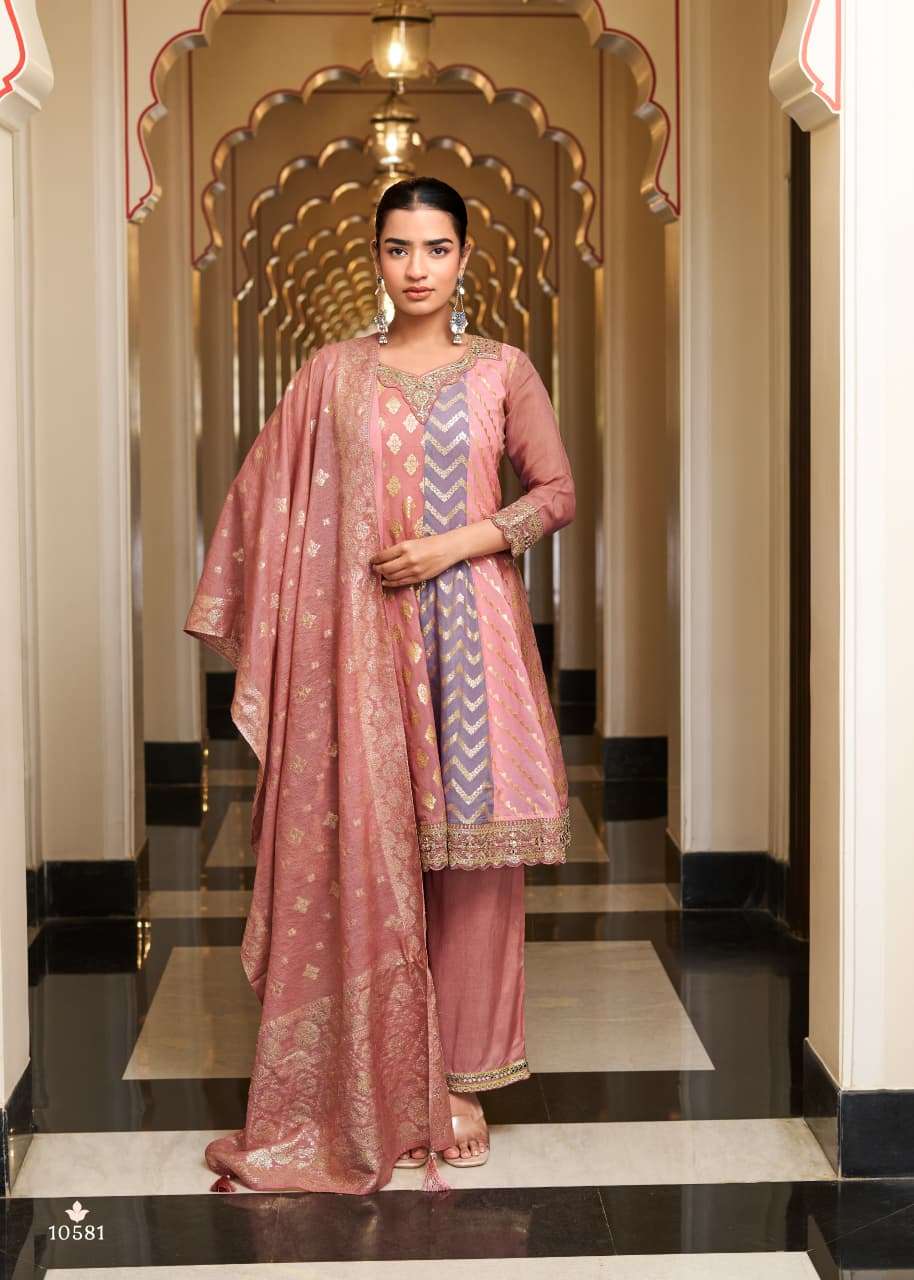 RANGOON DEVA Organza Jacquard Embroidered Suit Set - Amrah Wholesale