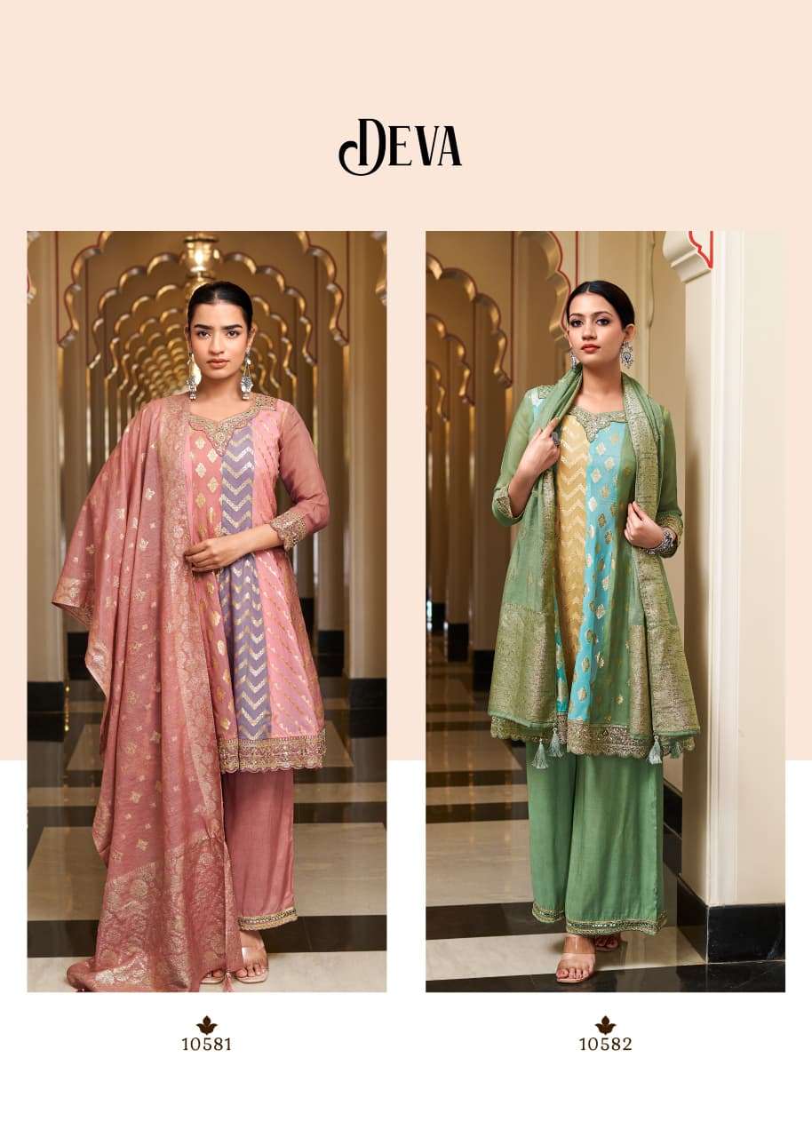 RANGOON DEVA Organza Jacquard Embroidered Suit Set - Amrah Wholesale