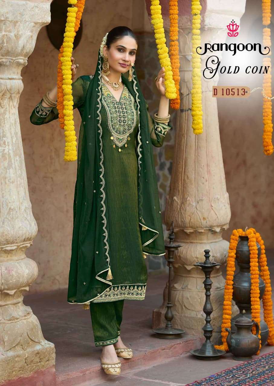 RANGOON GOLD COIN Diamond Silk Stitched Suit Set