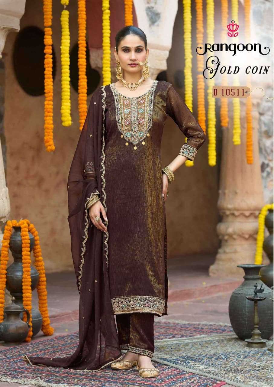 RANGOON GOLD COIN Diamond Silk Stitched Suit Set