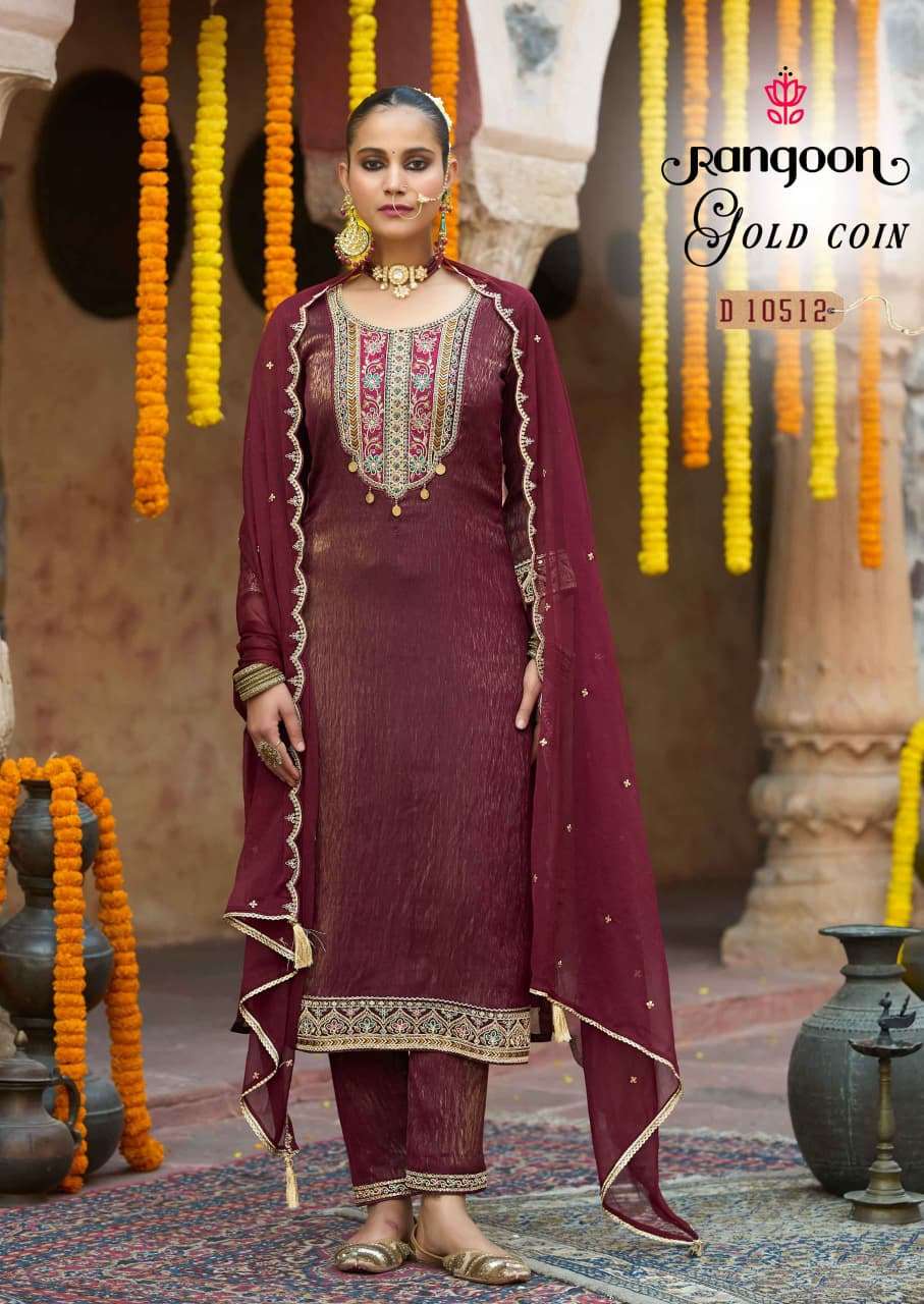 RANGOON GOLD COIN Diamond Silk Stitched Suit Set