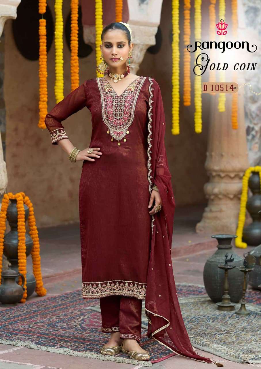 RANGOON GOLD COIN Diamond Silk Stitched Suit Set