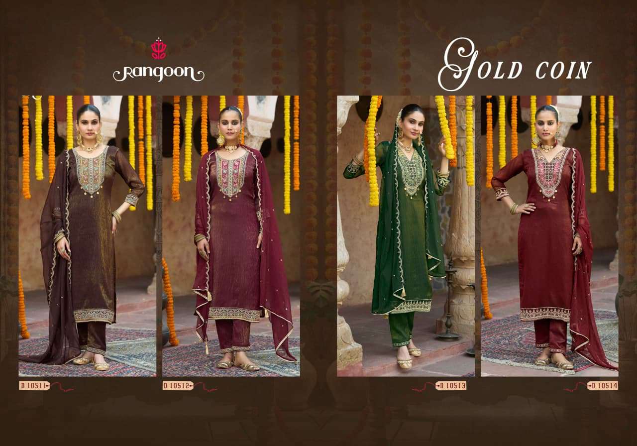 RANGOON GOLD COIN Diamond Silk Stitched Suit Set