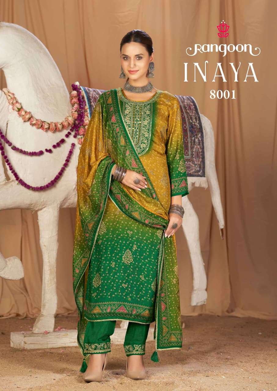 RANGOON INAYA Muslin Embroidered Punjabi Suit - Amrah Wholesale