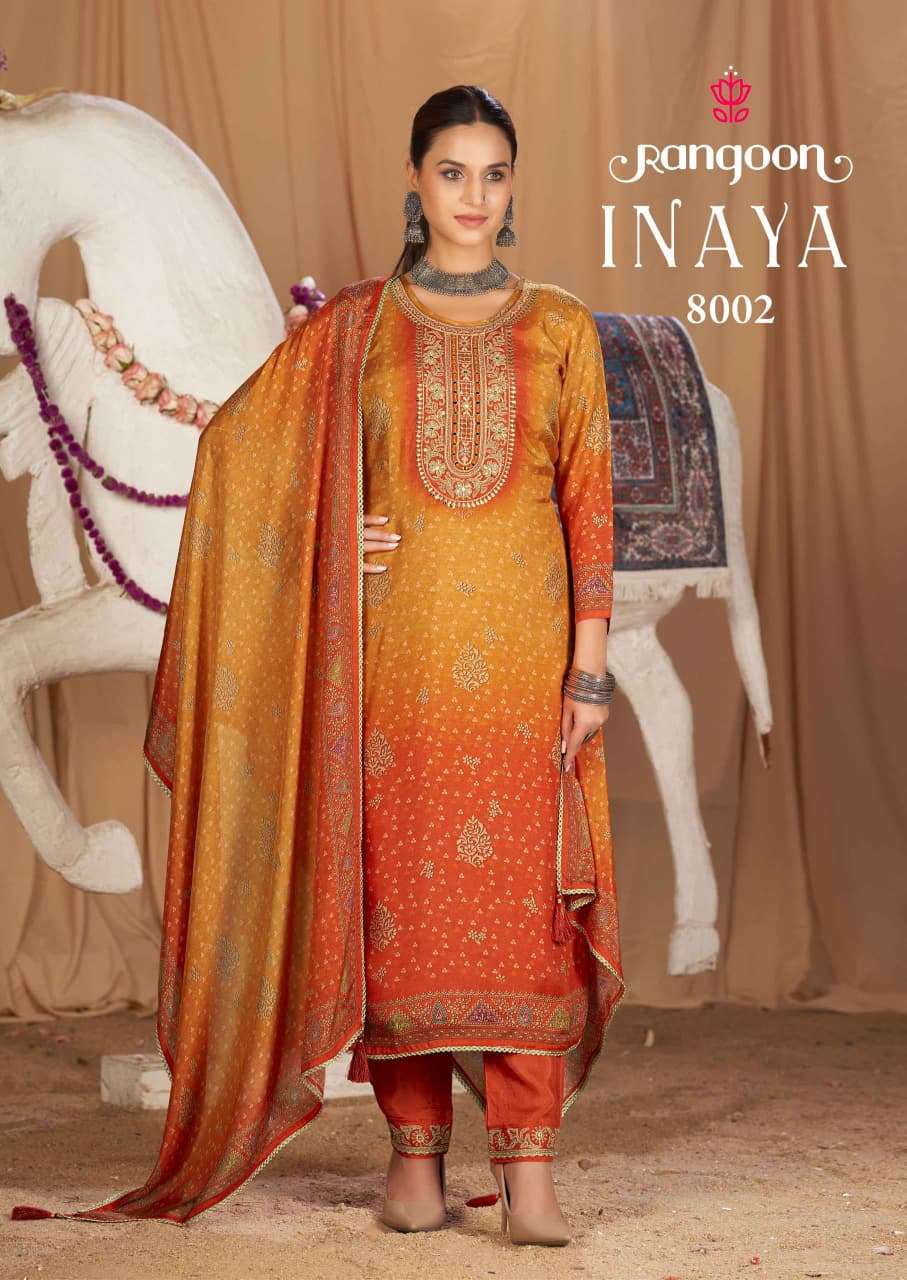 RANGOON INAYA Muslin Embroidered Punjabi Suit - Amrah Wholesale