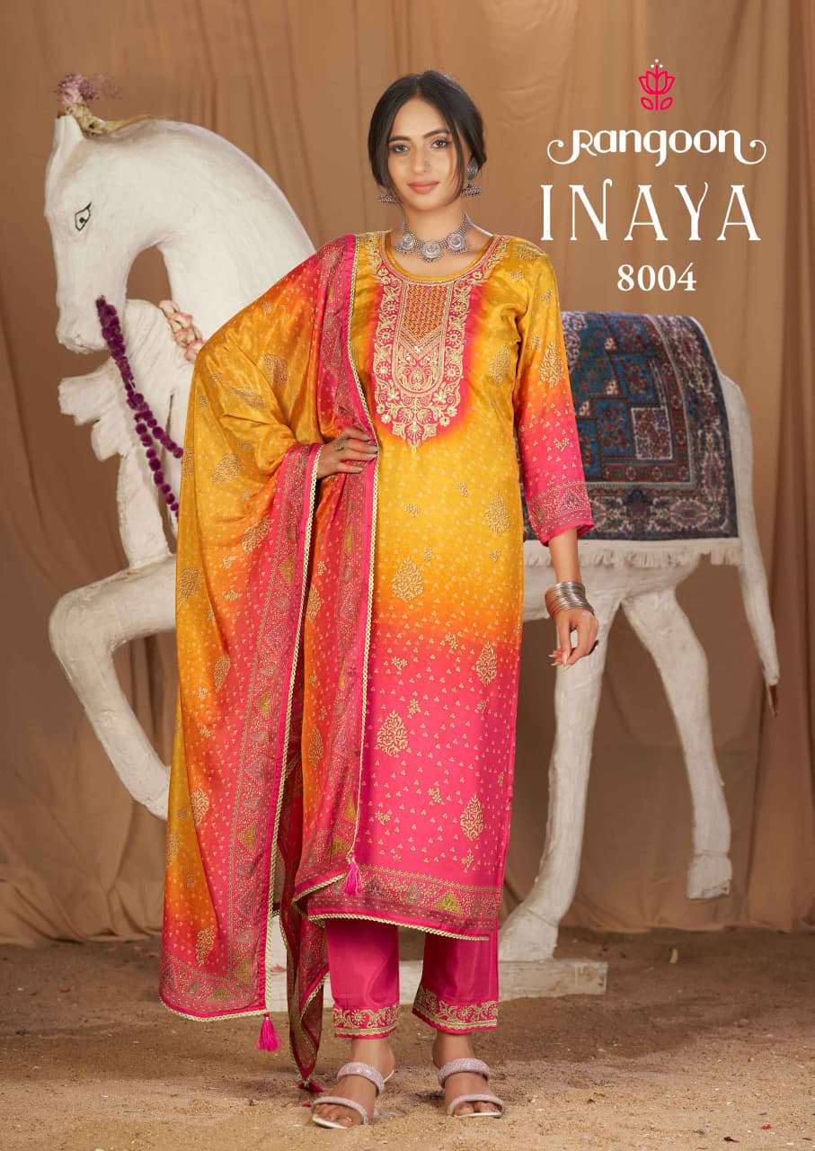 RANGOON INAYA Muslin Embroidered Punjabi Suit - Amrah Wholesale
