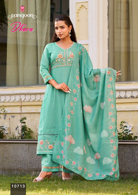 Rangoon Kurti Dhara Cotton Mal Chanderi Kurti Pant Dupatta Set - Amrah Wholesale