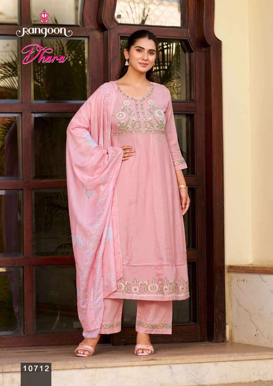 Rangoon Kurti Dhara Cotton Mal Chanderi Kurti Pant Dupatta Set - Amrah Wholesale